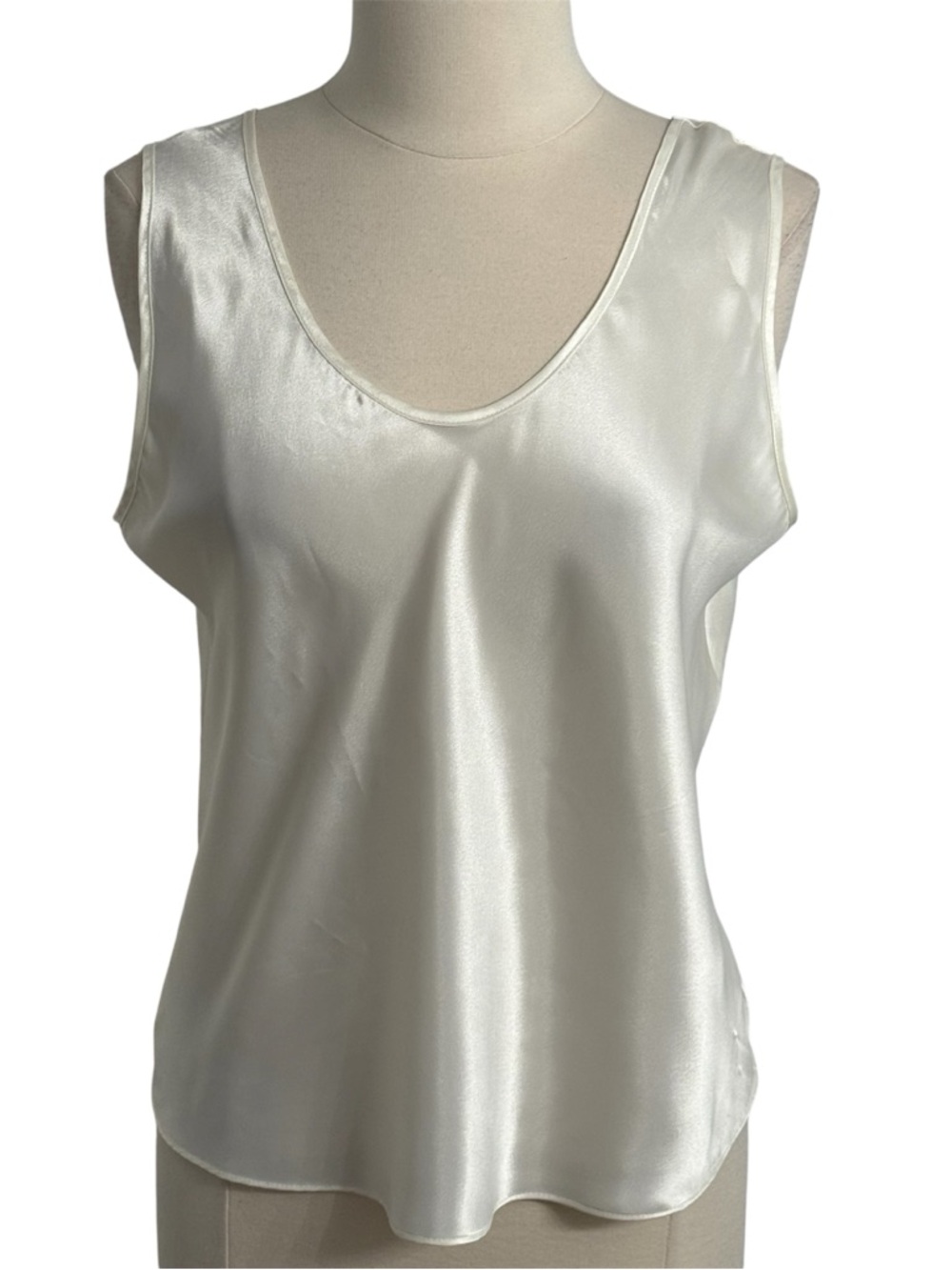 Escapades Women's Satin Charmeuse Tailored Tanktop Camisole, Ivory, Size Large